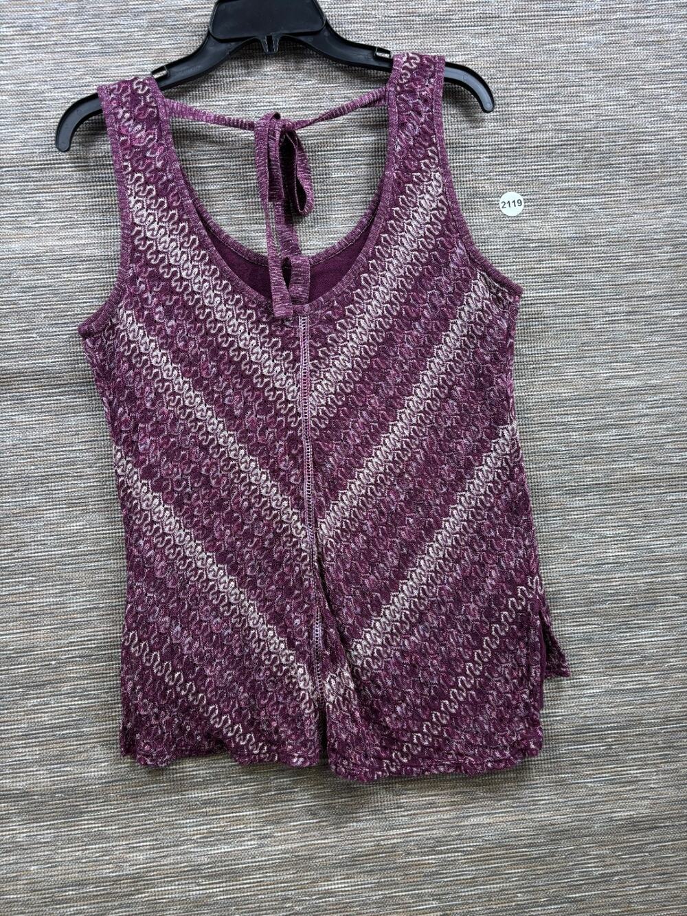 White House Black Market Tank Top Purple Chevron Woven Lined Back Tie Size M